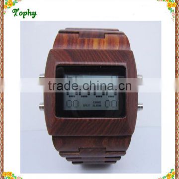 2016 Top Luxury Gift Items Men Large Face Maple Wooden Watch Quartz Digital Movement LED Face Wood Watch