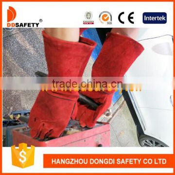 DDSAFETY Hot Selling Red Cow Split Welder Gloves With One Piece Back