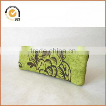 Canvas Pencil Case Zipper Pouch - Lime Green with Brown Flowers, Lime Green Zipper By Chiqun Dongguan CQ-H01085