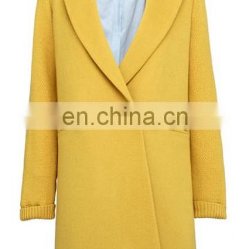 2014 european style knitted sleeve splicing with midi tailored collar woollen women's coat