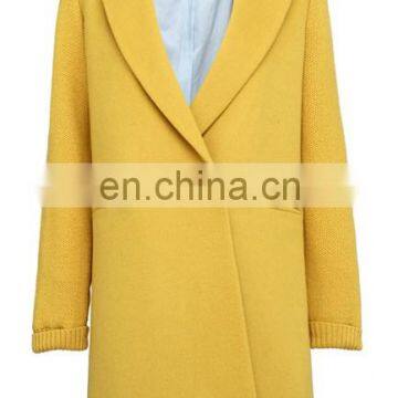 2014 european style knitted sleeve splicing with midi tailored collar woollen women's coat