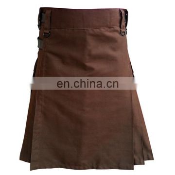 Chocolate Brown Adjustable Men Fashion Kilt with Leather Straps