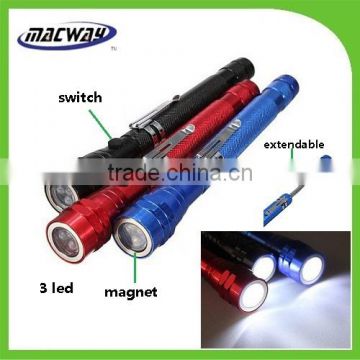Alibaba Wholesale Promotional 3 Led flashlight with telescopic magnetic pick-up tool