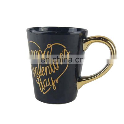 personalised black custom logo valentines day ceramic gift coffee mug with gold handle
