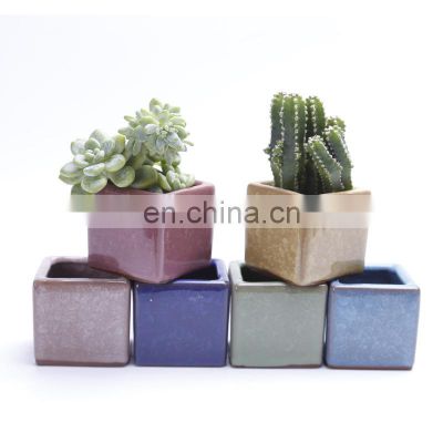 Ice Cracked Color Square Mini Ceramic Flower Pot