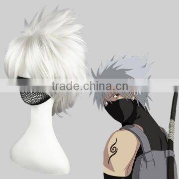 High Quality 35cm Short Straight NARUTO Wig Hatake Kakashi Wig Silvery Gray Synthetic Anime Wig Cosplay Hair Wigs Party Wig