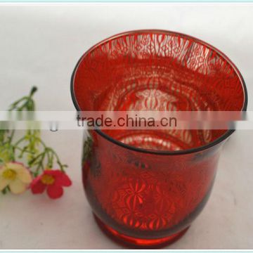 red electroplated glass candle holder