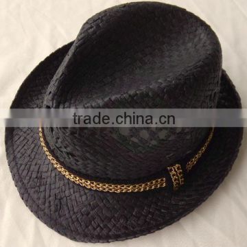 Natural Hand Weaving Black Paper Fdeora Hat For Man