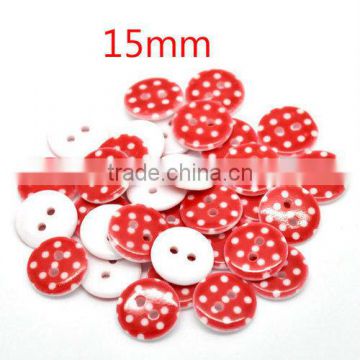 100 Pcs Red Dot 2 Holes Resin Buttons Fit Sewing Or Scrapbooking 15mm Dia.