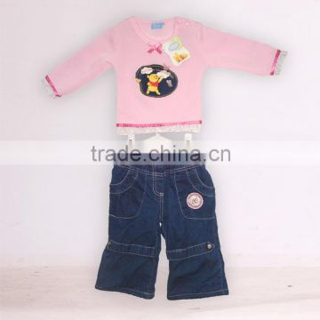 cotton Long sleeve T-shirt+jeans 2pcs wholesale kids clothes