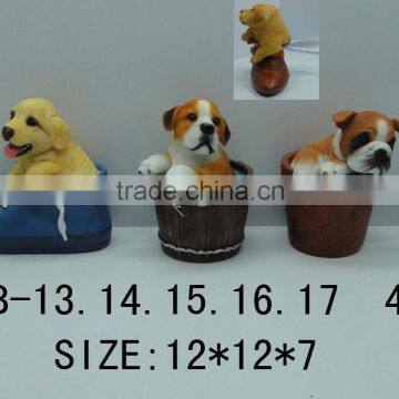 polyresin cute dog in shoe and basket