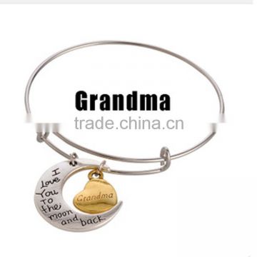 I Love You To The Moon And Back Grandma Charm Bangle Bracelet