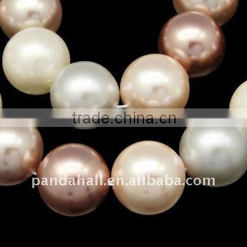 Shell Pearl Beads Strands, Polished, Round, Dyed, Multicolor, 16mm, hole: 1mm, 25pcs/strand, 15.7"(BSHE-Q007-8)