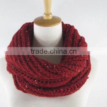 In Stock! 100% acrylic knitted burgundy neck warmer with colored decorations