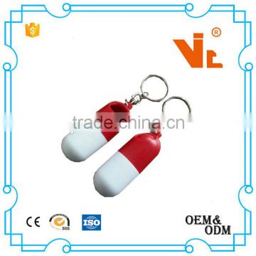 V-PB046 Custom pp plastic capsule shape mini pill storage box with keychain