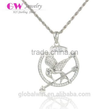 Hot Selling Solid Silver Bird Arrow Clear CZ Pendant For Gay Men Necklace