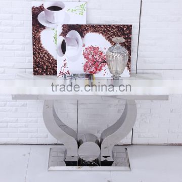 marble top console Table with Contemporary stainless steel base