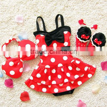 2017 young girls swimsuit models new kids girls bowknot red one piece swimswear