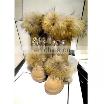 Aidocrystal Warm Ladies Suede Boots Fashion Rhinestone Shoes 2016 Winter Woman Fur Boots