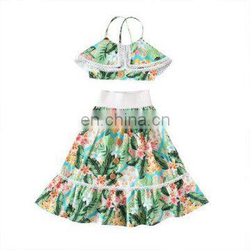 2Pcs Kids Baby Girls Clothes Sets 1-6Y Sleeveless Crop Vest Lace Tops Floral Skirts Outfits Toddler Baby Girls Summer Clothing