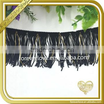 2016 fashion design black tassel fringe with chain trimming FT-014