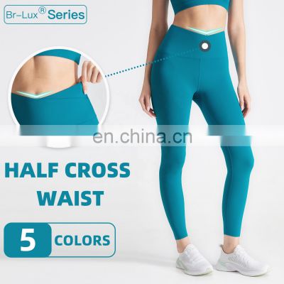Half Cross Waist Design Printed Butt Lift Gym Leggings Yoga Gym Wear High Support