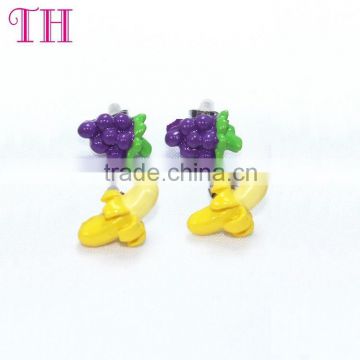 biggest factory resin grape and banana shape top design resin fancy stud earring for party