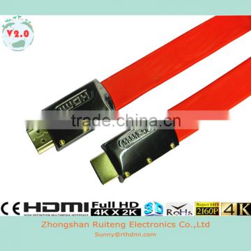 V2.0 Red Metal shell Flat HDMI Cable with Ethernet support 3D and 4k