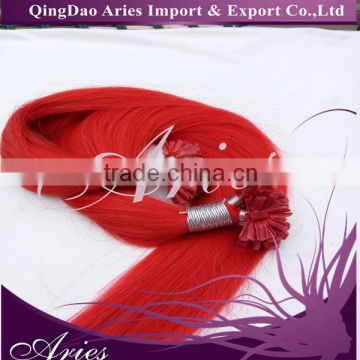 U/Nail Kertain Tip Straight Remy Human Hair Extensions Red Color