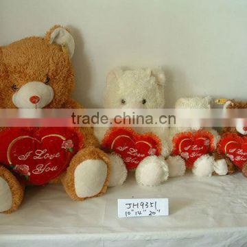 10"/14"/20" beautiful customized soft plush stuffed 2-colour bear toy with embroidered red heart pillow for valentine day