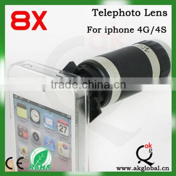 8X Zoom Telescope Lens for iPhone 4 4G Telephoto Optical Lens for Mobile Phone Camera