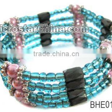 Cute seed beads with hematite beads elastic bangle
