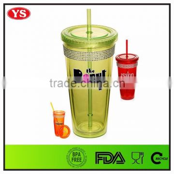 20oz bpa free double wall plastic colorful cup tumbler with screw top lid
