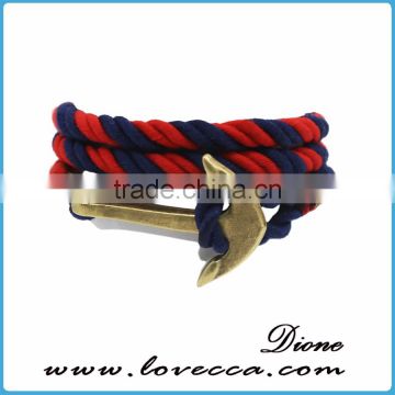 Customized Braided Leather Stainless Steel Hook Anchor Bracelet