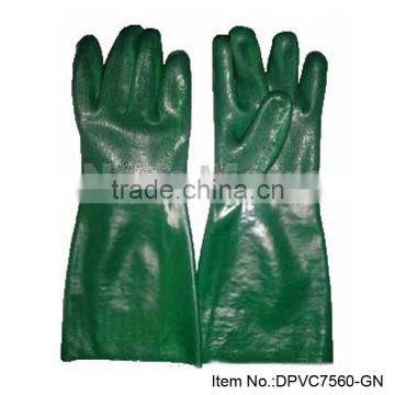 NMSAFETY Cotton interlock double coated PVC glove, sandy finish gauntlet length 35cm working glove/safety gloves from China
