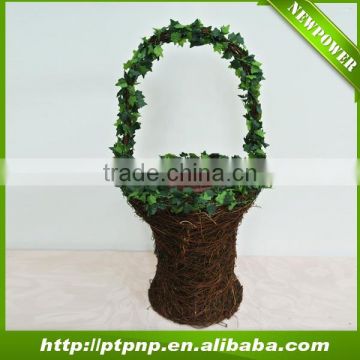 Factory Wholesale Handmade Decorative leaf rattan Flower Pot with handle