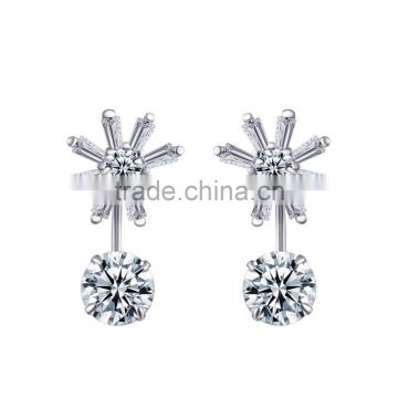 2017 wholesale 925 sterling silver sun flower woman fashion engagement wedding earrings customized jewelry CZ two way wearing