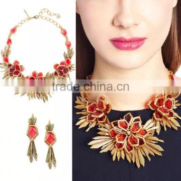 Luxury brass plated alloy choker necklace &earrings for women