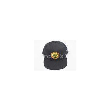 Customized Logo Black Cotton Flat Bill Baseball Caps Weave Patch Embroidery