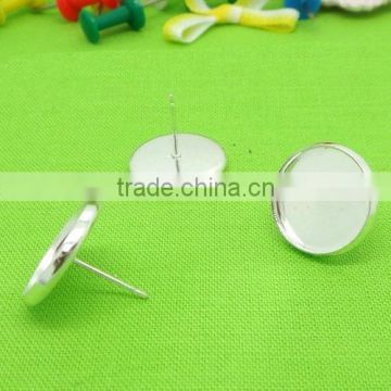 8-14mm Silver Plated Round Earring Tray Ear Stud Blank Base For Cabochon Bezels Setting