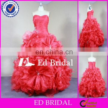 F218 Real Sample Beautiful Ruched Floral Organza Skirt Western Style Red Quinceanera Dresses