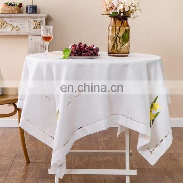 Wedding decoration white round table cover hand embroidered hollow tablecloth