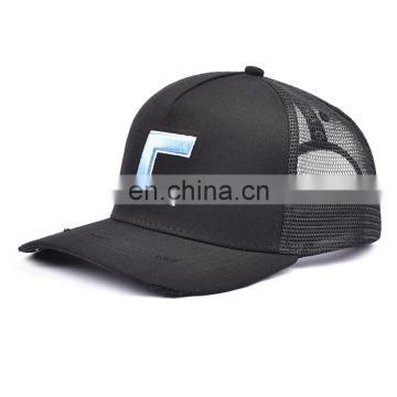 Promotional 3d logo black trucker mesh cap