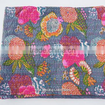 Handmade Queen Kantha Quilt Indian Sari kantha Quilt Throw Bedspread Picnic rug Floral Kantha Bedding