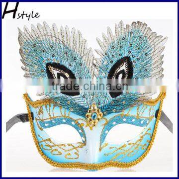 Blue Color High Quality Cocktail Party Mask With Feather Halloween Party SC248