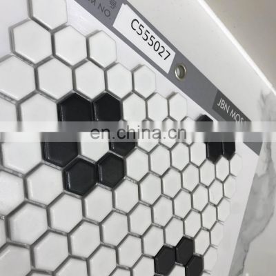 High Quality Hexagon Wall Tile White And Black Ceramic Mosaics Kitchen Bathroom Pool Tile Mosaic