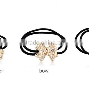 fashionable bow shape alloy crystal plastic pearls ponytail holder