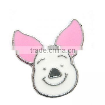Hot Enamel Cute Pink Pig Head 8mm Slide Charms Cartoon Animal Shaped Beads