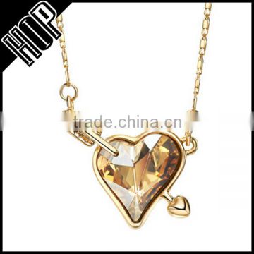 2016 jewelry trends women alloy gold plated yellow diamond arrow heart necklace