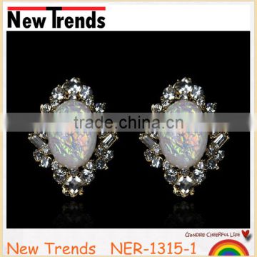 High quality large glass stone earrings clip jewelry design
